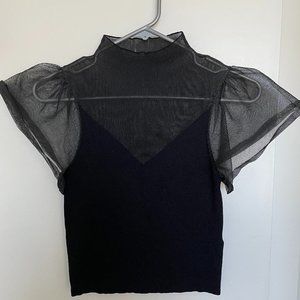 ZARA mesh puffed sleeve crop top black
